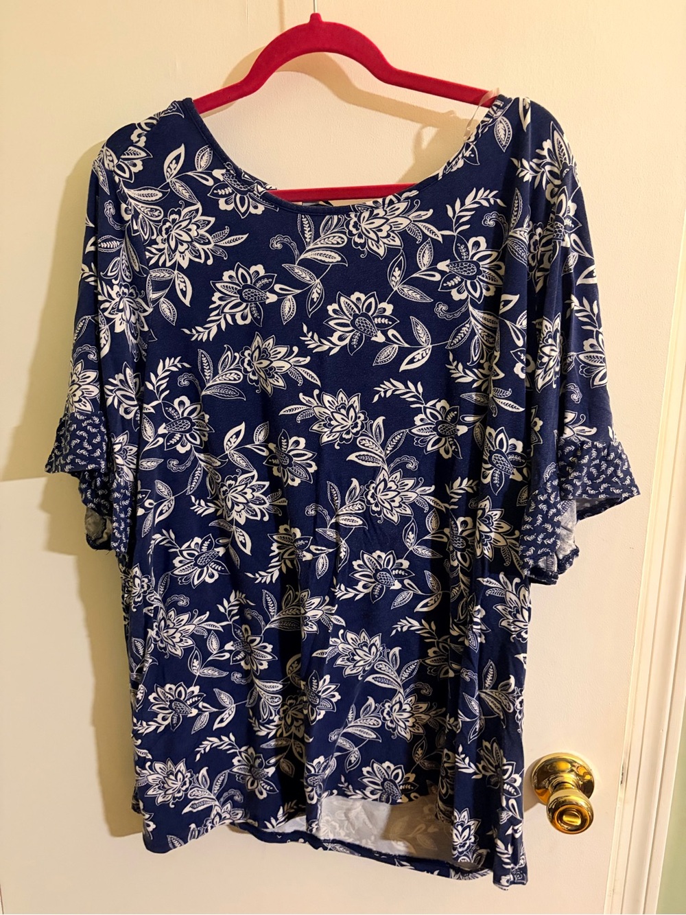 Kim Rogers Navy Blue Floral Short-Sleeve Blouse